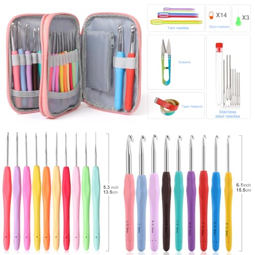 Vodiye 21 Sizes Ergonomic Crochet Hooks Set 0.5–10.0mm with Case, Soft Grip Crochet Needles for Crocheting Comfort - size: 21 Size(0.5-10.0mm)