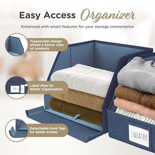 Open Front Trapezoid Closet Bins, Closet Storage Organizer for Shelves - color: Navy Blue