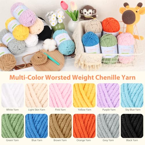 Coopay Chenille Yarn for Crochet, Medium Weight Yarn CYC #4, Black | Crochet Yarn Set - 400g Total, Soft Velvet Yarn for Colorful Crafts, Blankets, Plush Dolls, Decorative Handmade Works - color: Black, size: #4 Medium