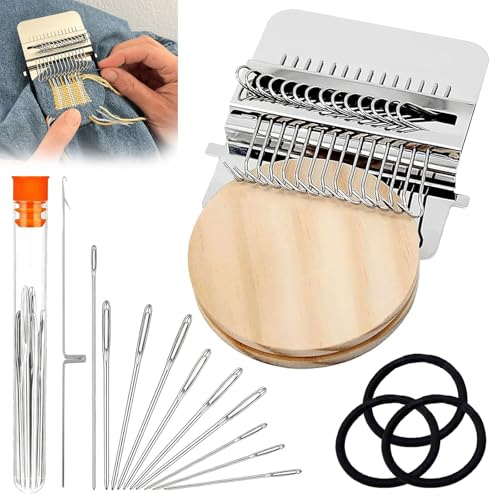Knit Patch Kit,Patchmaker 2.0 Kit,Darning Loom,Mini Portable Patch Knitpatch, Patchwork Weaving Tool Set for Quickly Sewing Repair, Sewing,Knitting Kits for Beginners Repair Jeans, Socks(28Hooks) - color: 28 Hooks
