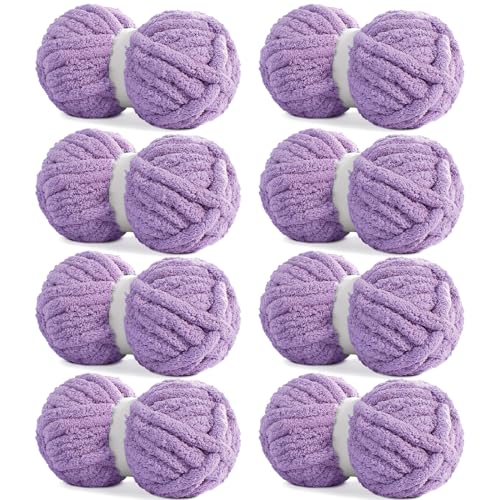 HOMBYS Purple Chunky Chenille Yarn for Hand Knitting,Fluffy Soft Jumbo Yarn Crocheting,Super Bulky Big Yarn for Chunky Blanket,Large Thick Arm Knitting Yarn,8 Pack Plush Yarn - color: Purple