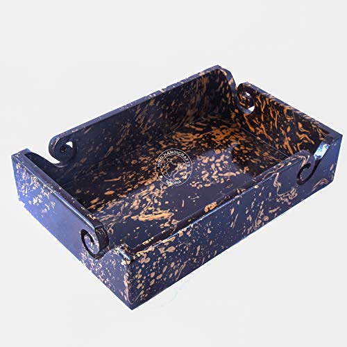 Hind Handicrafts Solid Handmade Crafted Wooden Portable Antique Yarn Storage Bowl Tray - Holder for Knitting Crochet Hook Accessories - Multipurpose Organiser (Aqua Copper, 12" x 8" x 2.5") - color: Aqua Copper