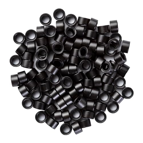 Big Kizzy Silicone Lined Microlink Beads 250pcs 5.0mm (Black) | for Invisible Application of Weft Hair Extensions - color: Black, size: 250 beads