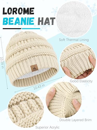 LOROME Winter Beanie Hat Scarf Gloves, Warm Fleece Knit Neck Scarf Set Gift | Hats Gloves Scarf Set, Touchscreen Gloves, Universal Size Neck Scarf Set Winter Gifts for Unisex Adult Winter Wear - color: Beige