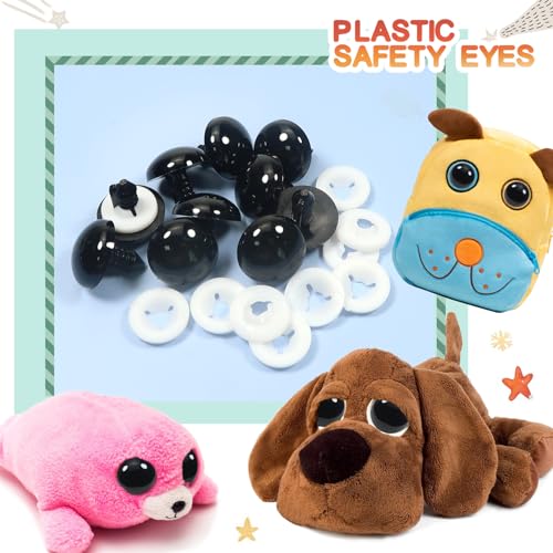 TOAOB 8pcs 24mm Large Safety Eyes for Amigurumis Black Plastic Crafts Doll Eye with Washers for DIY Crochet Stuffed Animals Doll Making Supplies - color: Black, size: 24mm