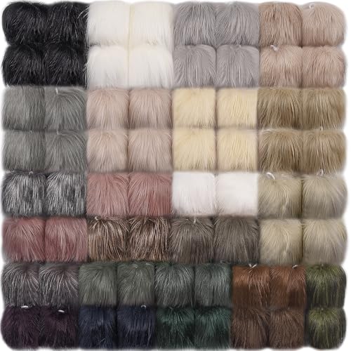 SIQUK 66 Pieces Faux Fur Pom Pom Balls with Elastic Loop for Hats | Fluffy Pom Pom for Bags, Beanies, Scarves, Gloves, Keychains
