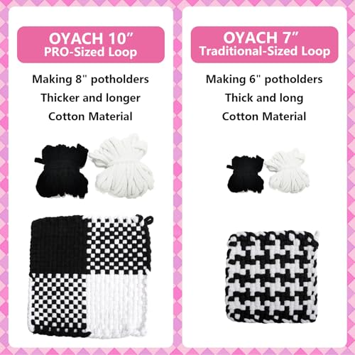 OYACH 10inch Cotton Potholder Weaving Loom Refill Loops,440 Potholder Loops | 11 Colors Rainbow Cotton Pot Holder Loops Bands Pack, With Rings Hook for DIY Crafts, Makes 8 Potholders, Loom not Included - color: 10” Cotton Loop