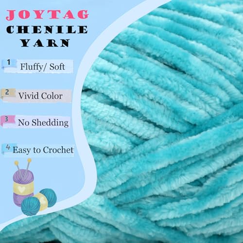 Velvet Chenille Yarn for Crocheting & Knitting - Lake Blue, Soft, Thick & Bulky, 3 x 100g - color: Lake Blue, size: 3 Pack