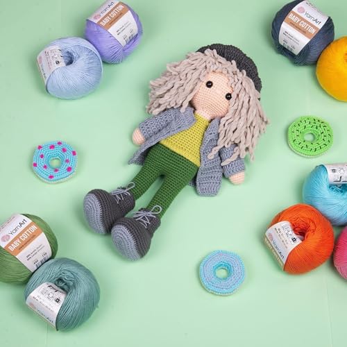 YarnArt Baby Cotton Yarn - Soft Knitting Yarn for Baby & Summer, 50% Cotton 50% Acrylic, 1.76 Oz, 180.44 Yds, Ideal for Amigurumi & Crochet Projects (400) - color: 400
