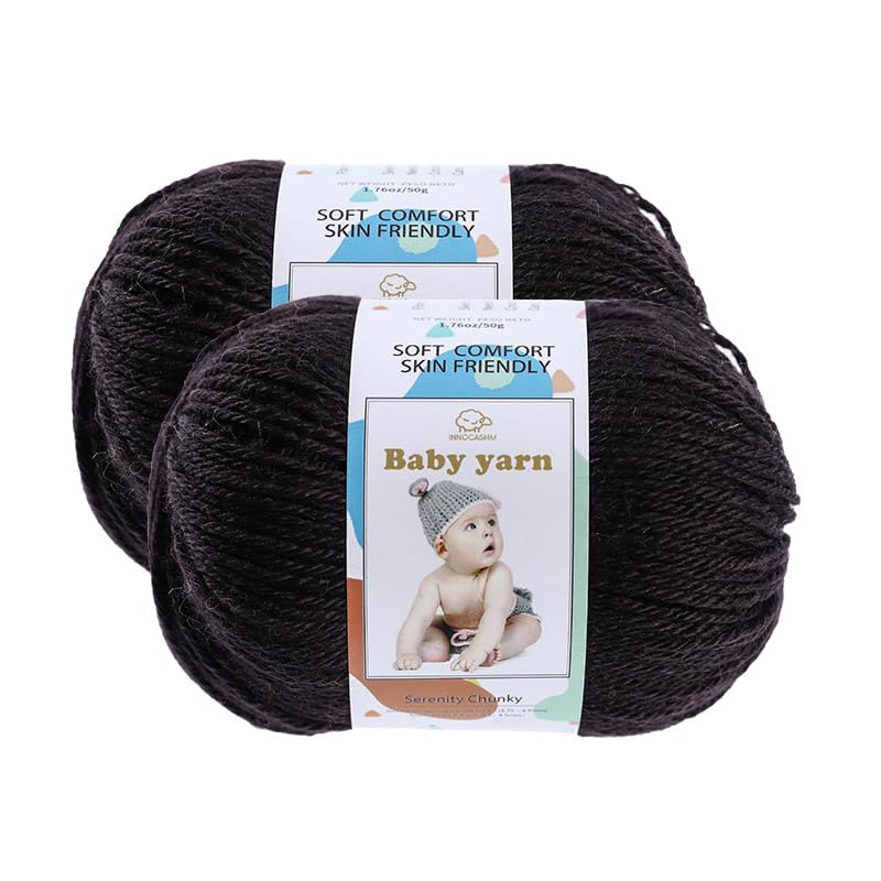 Baby Knitted Yarn - Merino Wool 10%, Cotton 40%, Nylon 50% Blended Soft Yarn Ball Suitable for Crochet Knitting, Baby Blankets and Clothes (Approximately 1.76 OZ/160 Yards)[2 Ball Set] (Brown) - color: Brown