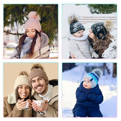 SIQUK 60 Pcs Faux Fur Pom Pom for Hats Fluffy Fox Pom Pom with Elastic Loop | Pom Pom Balls for Knitting Hats Beanies Scarves Gloves Keychains Bags（15 Colors, 4 Pcs/Color） - color: Soft Color