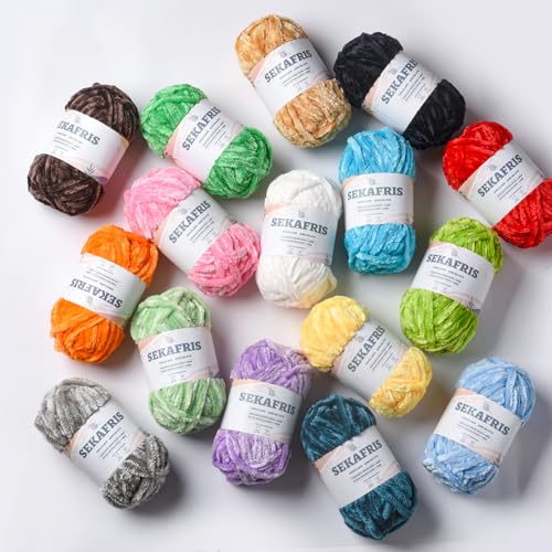 Chenille Velvet Soft Yarn Green 2 Pack | 200g/98.4yds Fuzzy Chunky Chenille Yarn for Crocheting Plush Yarn for Hand Knitting Amigurumi Fluffy Yarn - color: 2 Green
