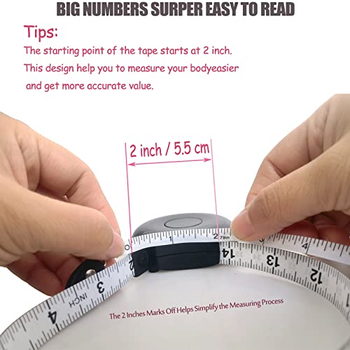 Tape Measure Body Measuring Tape 80inch/205cm Lock Pin Retract Tape Measure for Tailor Fitness Clothes Sewing Handcrafts Weight Loss Body Measurement - color: White,Black,White