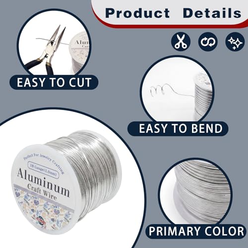 18 Gauge Aluminum Craft Wire Silver 286FT 1mm, Jewelry Making, Flexible Bendable Armature Wire for Sculpting, Floral Crafts, Metal Wire Wrapping, DIY Art Projects & Wreath Making - color: Silver, size: 18gauge