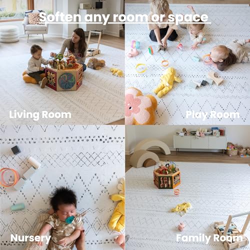 Little Landings Baby Play Mat for Floor - Boho (6x8ft) - Interlocking EVA Foam Play Mat Tiles for Babies & Toddlers, Non-Toxic Playmat for Tummy Time, Crawling & Playroom - Neutral Rug-Look Design - color: Boho, size: 6x8 ft