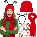 Glitopper 11 Pcs Halloween Caterpillar Costume Kit, Book Character Props | Red Beanie Hat, Scarf, Caterpillar Headband, 8 Fruit Hair Clips, Adult Easy Wear, Book Party Cosplay, Halloween Story Prop