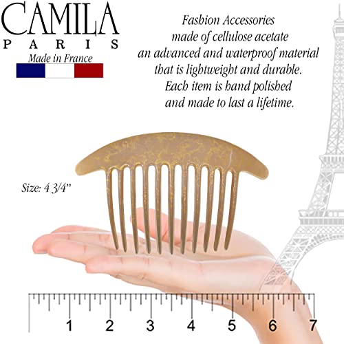 Camila Paris CP2941 French Hair Side Combs, Beige Pearl Interlocking Combs French Twist Hair Combs, Strong Hold Hair Clips for Women Bun Chignon Up-Do, Styling Girls Hair Accessories, Made in France - color: Brown