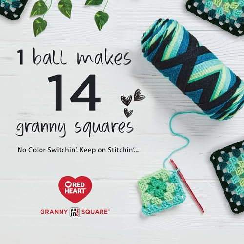 Red Heart Granny Square Crochet Yarn, Black-Grape Granny, 3-Pack | All In One Granny Square Yarn, #4 Medium Worsted Weight 100% Acrylic, Makes Up to 14 Squares, 440 yards, 250g/8.8oz - color: Grape Granny, size: 250g/417yds per ball, pack of 3