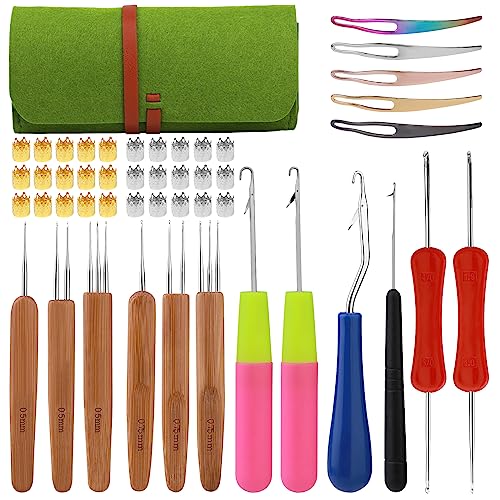 QMNNMA Crochet Needle for Loc, 48 Pcs Dreadlock Crochet Hook for Hair | 6 Pcs Dreadlock Crochet Needle for Hair, Different Size Bent Latch Hook, Crochet Hooks for Hair Braiding with Green Case - color: green