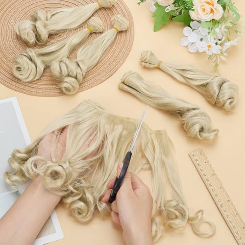 6 Pcs Doll Wig 200mm Doll Curly Wigs Long Hair Extension Gold Color for Doll Making Kit Arts Supplies DIY Handmade Crafts - style: Pale Coldenrod Curly