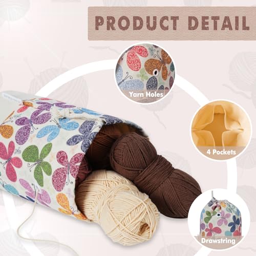 TOGETRUE Yarn Bag, Small Knitting Crochet Bag, Portable Yarn Storage Bags Organizer for Crocheting Project, Store Skein Ball, Short Knitting Needle (Butterfly) - color: Butterfly, size: Small