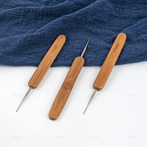 AUEAR, 3 Pack Crochet Hook Dreadlock for Hair 1 Lock Needle with Bamboo Handles Dreads Braid Craft (0.5 mm Diameter) - color: 0.5 mm, size: 3 Pack