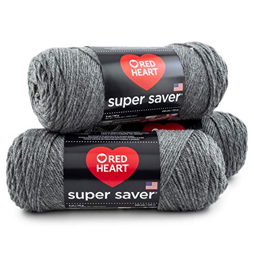 RED HEART Super Saver 3-Pack yarn, GREY HEATHER 3 Pack - color: Grey Heather
