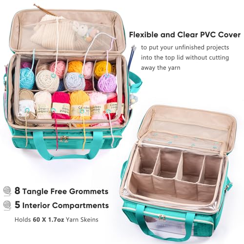 MYBAGZING Large Yarn Storage Bag,Crochet Bag Organizer,Yarn Bags for Crocheting,Crochet Storage Bag with Pockets for Crochet Hooks, Crochet Accessories,Knitting Bags,Gifts for Crocheters - color: Teal, size: Large