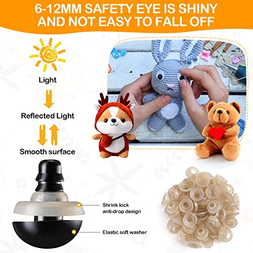 270PCS Safety Eyes and Noses, Black Plastic Eyes and Teddy Bear Nose with Washers for Doll Making for Crafts - color: Black