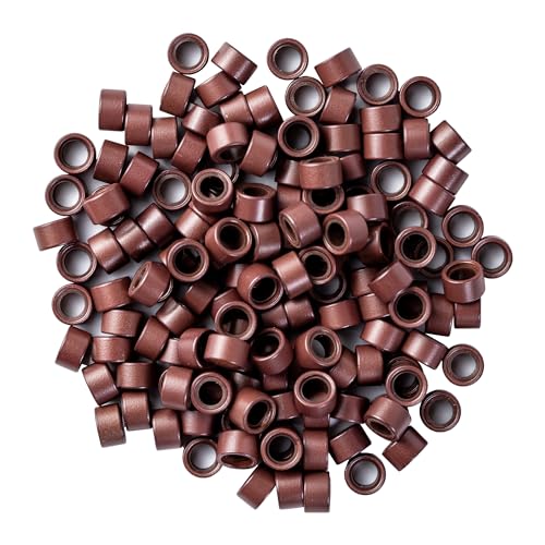 Big Kizzy Silicone Lined Microlink Beads 250pcs 5.0mm (Brown) | for Invisible Application of Weft Hair Extensions - color: Brown, size: 250 beads