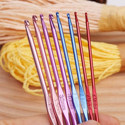 8pcs Colorful Crochet Hook Set Aluminum Handle Knitting Crochet Needles Sweater DIY Hooks Set Metal Sewing Hook Knitting Tool