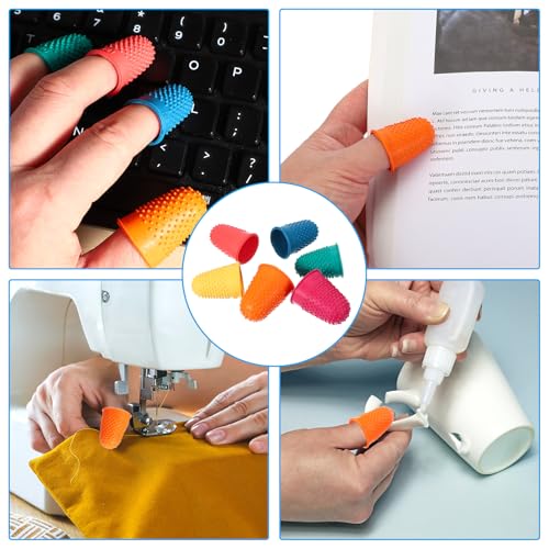 PATIKIL Rubber Finger Tips, 15 Pack Silicone Thumb Fingertip Protector Finger Cots Covers Guard Pads Thimble Grips for Office Counting Sewing, Red M Size - color: Red, size: 1.2x0.8inch（Medium）