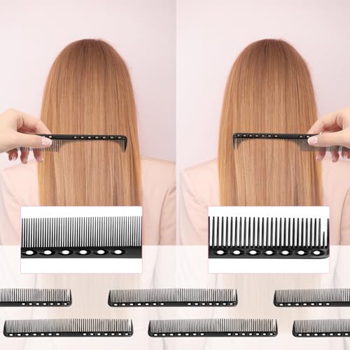 12Pcs Carbon Fiber Comb Set - Heat Resistant Hair Stylist Combs for Men & Women - Medium & Fine Tooth for Clipper Cuts