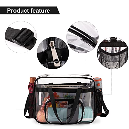 Clear Bags Stadium Approved,See Through Tote Bag+Shoulder Strap Large Transparent Bag - color: Large Size Black