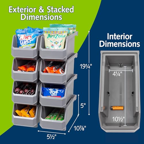 ReadySpace Medium Stackable Plastic Storage Bins, 8-Pack, Gray | Open-Front Stackable Bins For Garage, Pantry, Closet & Office, 11"L X 5,5"W X 5"H, Nests When Empty, Durable Plastic, - color: Grey, size: Medium, 8-Pack