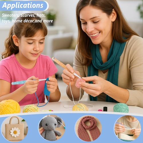 8-Size Inline Crochet Hook Set with See-Through Ergonomic Plastic Handles (2.5mm–6mm) – Ideal for Blankets, Dolls, Hats & Scarves