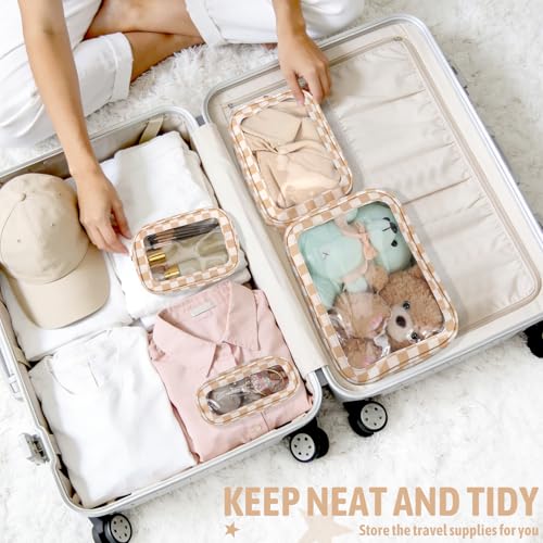 YOPCDJ 5PCS Diaper Bag Organizer Pouch Set, TSA Approved Toiletry Bag, Clear Waterproof TPU Makeup Bag Set Travel Organizer Bags for Women and Kids - color: Khaki, size: 5pcs