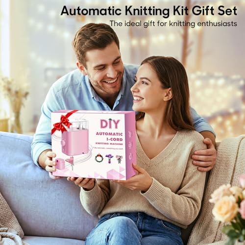 Automatic i Cord Knitting Machine, with 2 Rolls Yarns,1 Roll 2M Iron Wire | Hands-Free Highly Knitting Tools, Fast DIY Craft Projects, Purple
