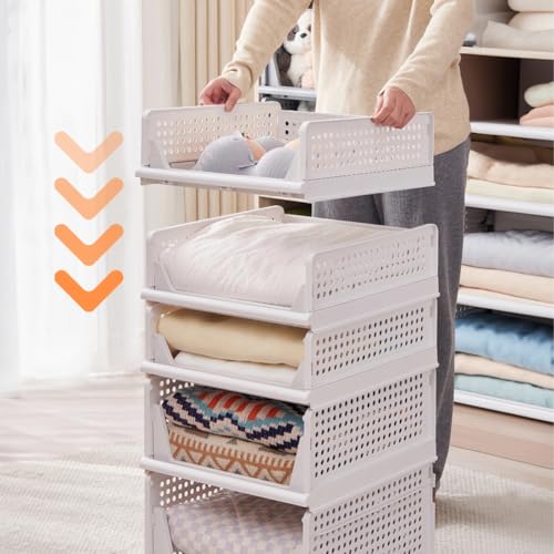 yazi 5XL Stackable Plastic Closet Storage Baskets | Foldable Clothes Storage Bins Fit for Closet Shelves and Cupboards, Ideal Sweater Organizer to Keep Bedroom Wardrobe Tidy - size: 5XL
