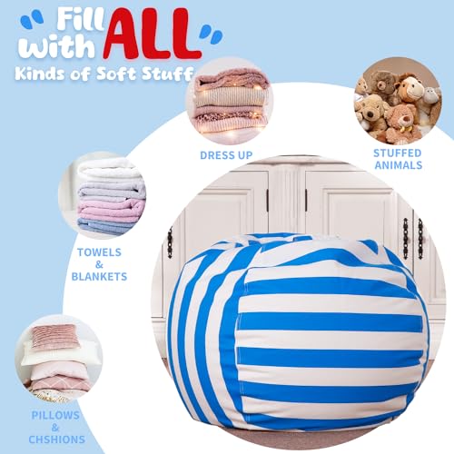 WEKAPO Stuffed Animal Storage Bean Bag Chair Cover for Kids | Stuffable Zipper Beanbag for Organizing Children Plush Toys Large Premium Cotton Canvas (Blue, XX-Large) - color: Blue, size: XX-Large