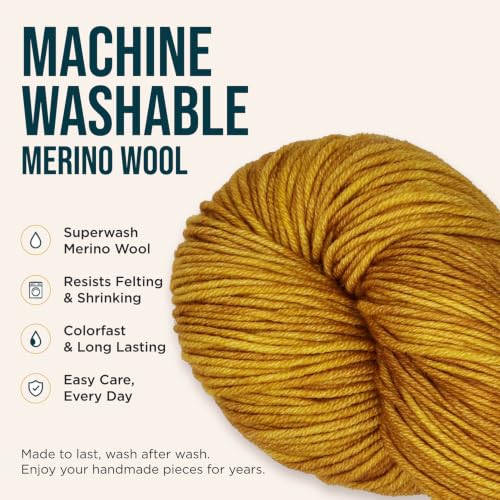 KnitPro Symfonie DK Weight Merino Wool Yarn 240yds, 100g, Gold Leaf | 100% Extrafine Merino, Hand Dyed, OEKO-TEX Certified, Superwash, Colorfast, #3 Yarn Skein for Knitting & Crochet - color: Gold Leaf