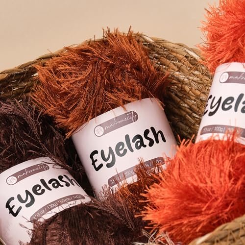 Makromecity Eyelash Yarn – Fuzzy Fun Fur Yarn, 3.53 Oz (100g) 150 yd (140m), Weight 3 Light, Premium Polyester Novelty Feather Yarn for Scarves, Amigurumi, Plush Toys & Craft (Brick, 1 Skein) - color: Brick, size: 1 Skein
