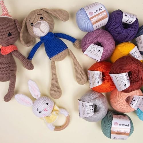 YarnArt Baby Cotton Yarn 4-Pack – Soft Knitting Yarn for Baby & Summer, 50% Cotton 50% Acrylic, 1.76 Oz Each, 180.44 Yds/Skein – Ideal for Amigurumi & Crochet Projects (400) - color: 400