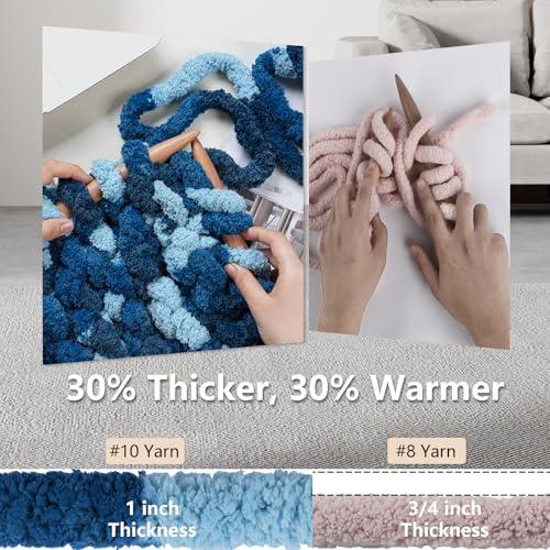 Cozyful Chunky Yarn for Hand Knitting - #10 Chunky Chenille Blanket Yarn, Jumbo Big Thick Chunky Yarns for Crocheting, Tie Dye Bulky Knit Yarns, 8 Skein (20 yds 8 oz Each Skein), Navy & Multi Blue - color: Navy & Multi Blue