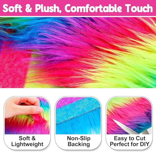 Rainbow A 2x60Inch Faux Fur Shaggy Plush Faux Fur, Fabric Precut Strips Fluffy Fuzzy Faux Fur, Craft Beard Hair, Beard Miniature Dolls Rugs Mats Gift, Winter Halloween Christmas Costume Party Decor - color: Rainbow a