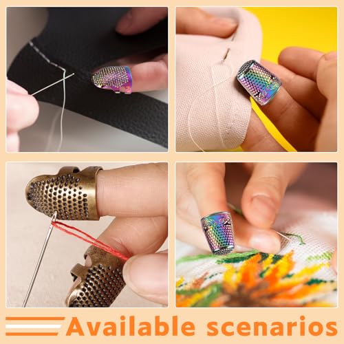 ZMAAGG Thimbles for Hand Sewing, 6 PCS Sewing Thimble, Metal Thimble | Thimbles for Hand Embroidery, Thimbles for Hand Quilting, Leather Thimble for Sewing, Embroidery - size: Primary Set