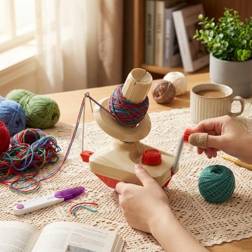 Yarn Ball Winder Hand Operated Low Noise Winder with Scissors Portable Lightweight Wool String Winders Reusable Manual Winders for Yarn Wool Fiber String