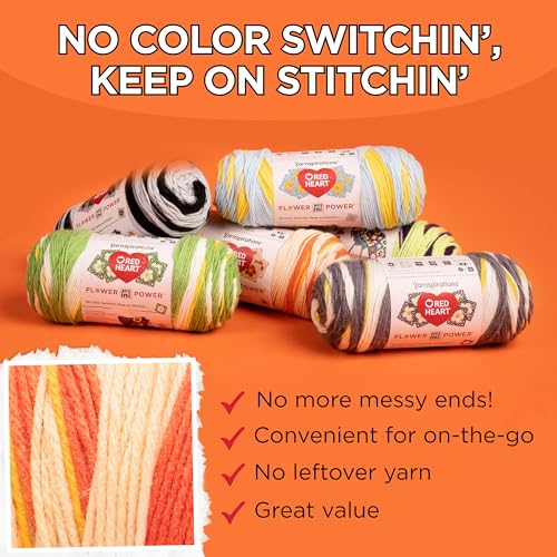 Red Heart All in One Flower Power Yarn for Crocheting, Marigold, 3-Pack | #4 Medium Worsted Weight 100% Acrylic Striping Yarn for Crochet and Knitting, Up to 12 Flower Motifs, 440 yards, 250g/8.8oz - color: Marigold