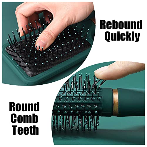 4 Pcs Hair Brush Gifts Set for Women,Detangling Hairbrush for Women and Kids,Flexible Soft Pin Bristles for Long Thick Curly Wavy Dry Damaged Hair - color: Forest Green