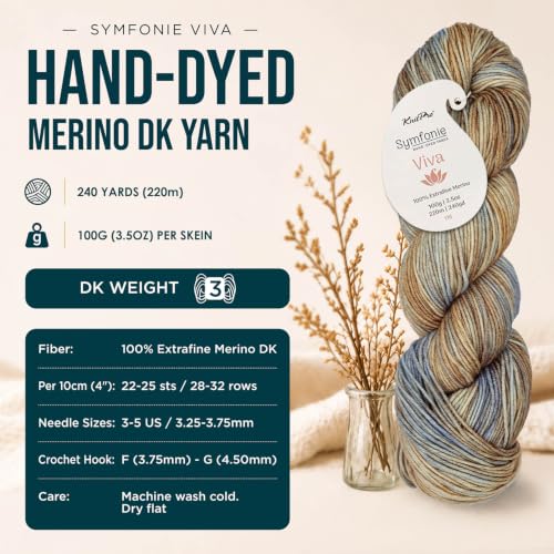 KnitPro Symfonie DK Weight Merino Wool Yarn 240yds, 100g, Blue Dune | 100% Extrafine Merino, Hand Dyed, OEKO-TEX Certified, Superwash, Colorfast, #3 Yarn Skein for Knitting & Crochet - color: Blue Dune